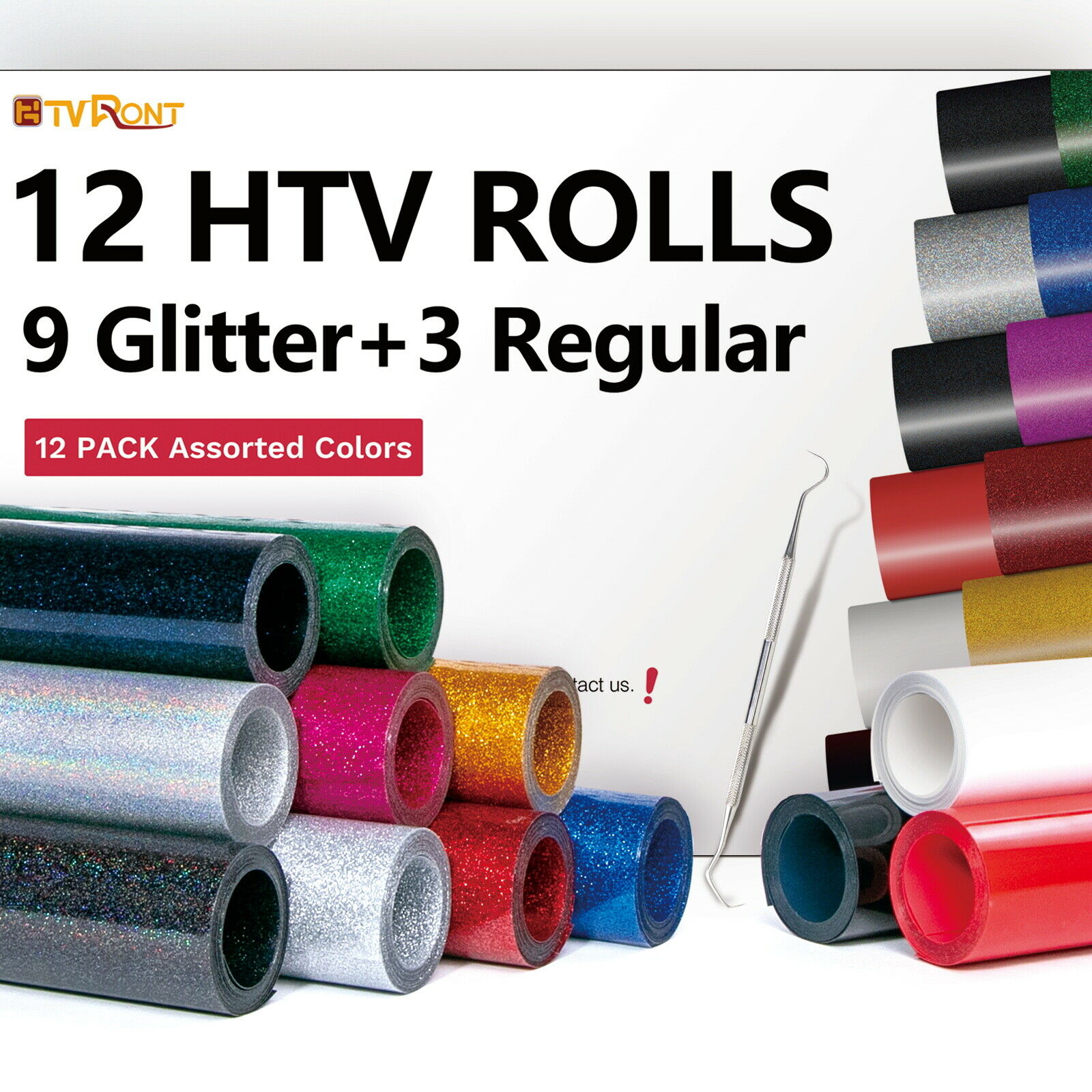 12 x HTVRONT Glitter Heat Transfer Vinyl Roll Bundle – Craft